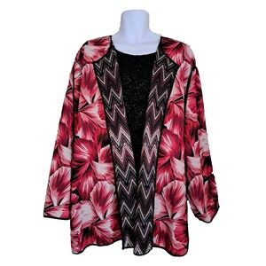 Catherines Jacket Cardigan Plus Size 5X Floral/Chevron Reversible Open Stretch